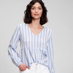 GAP Blue and White Striped V-Neck Blouse Size  2XL